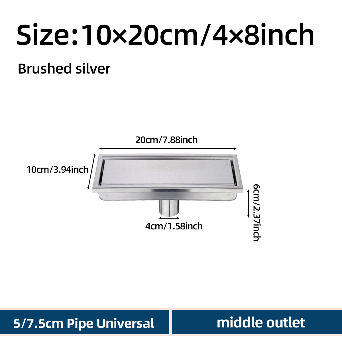8-24" Invisible Stainless Steel Floor Drain – Rectangular, Bathroom Linear Shower Drain
