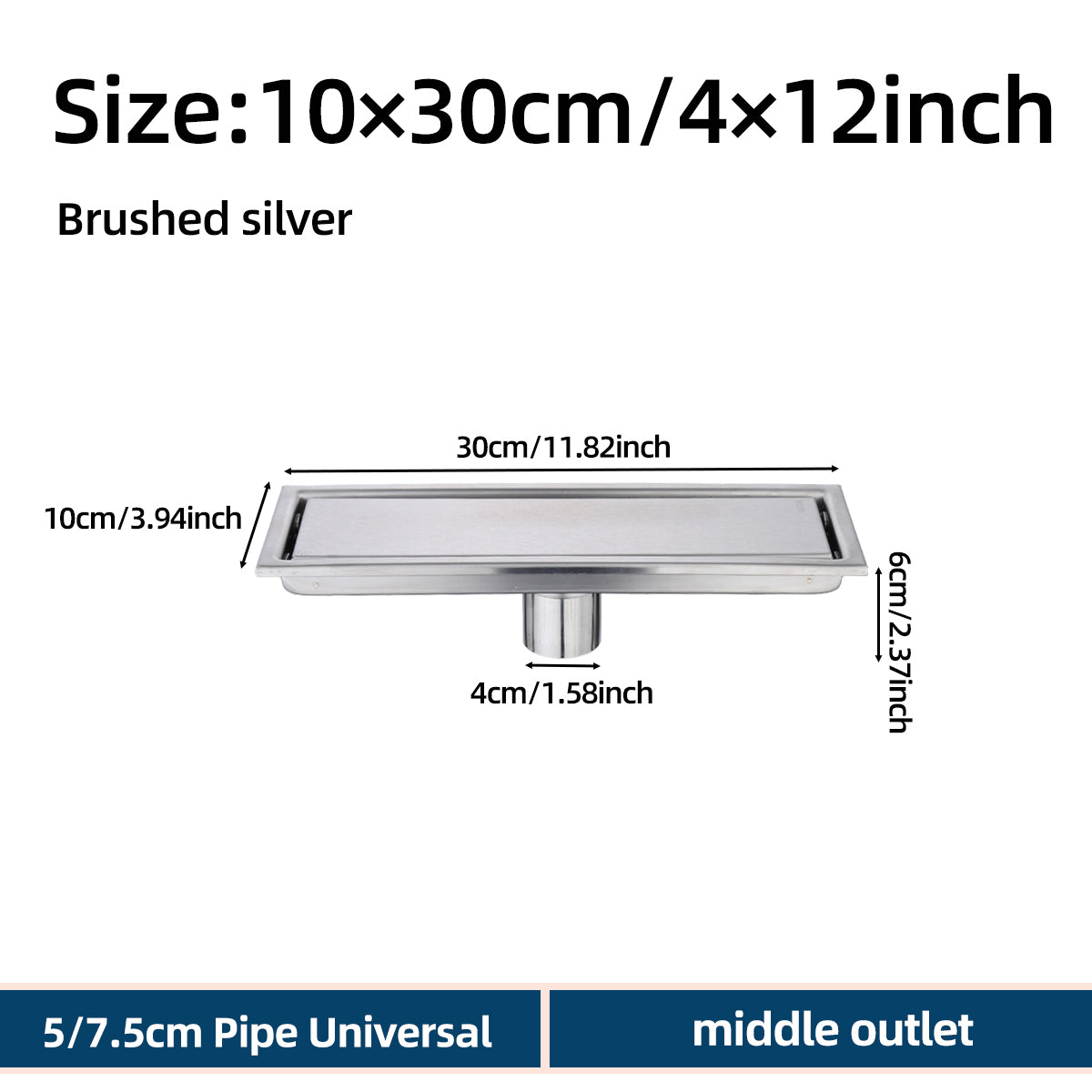 8-24" Invisible Stainless Steel Floor Drain – Rectangular, Bathroom Linear Shower Drain
