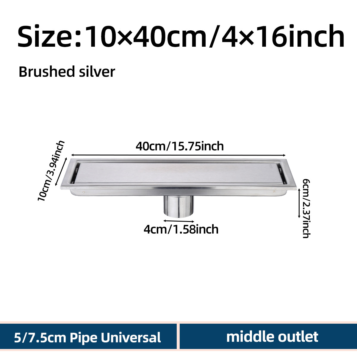 8-24" Invisible Stainless Steel Floor Drain – Rectangular, Bathroom Linear Shower Drain