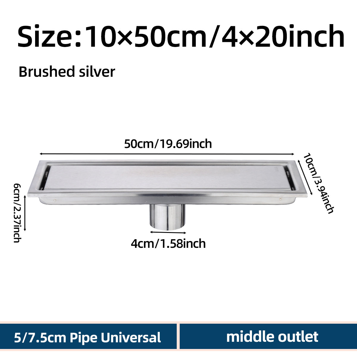 8-24" Invisible Stainless Steel Floor Drain – Rectangular, Bathroom Linear Shower Drain