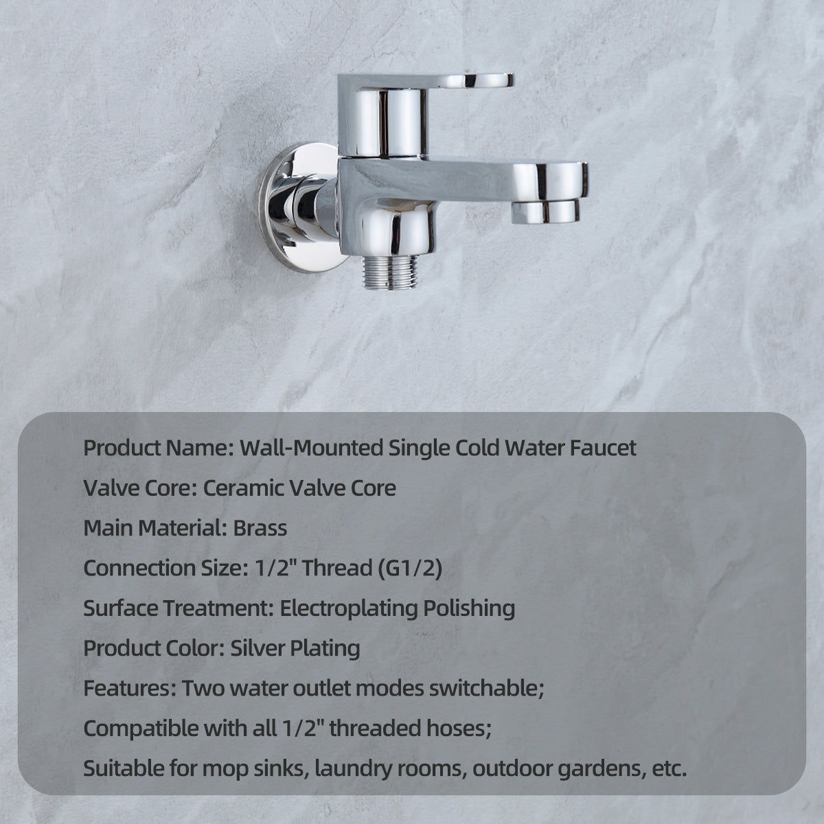 Wall-Mounted Brass Faucet for Mop Sink Bathroom & Balcony Use