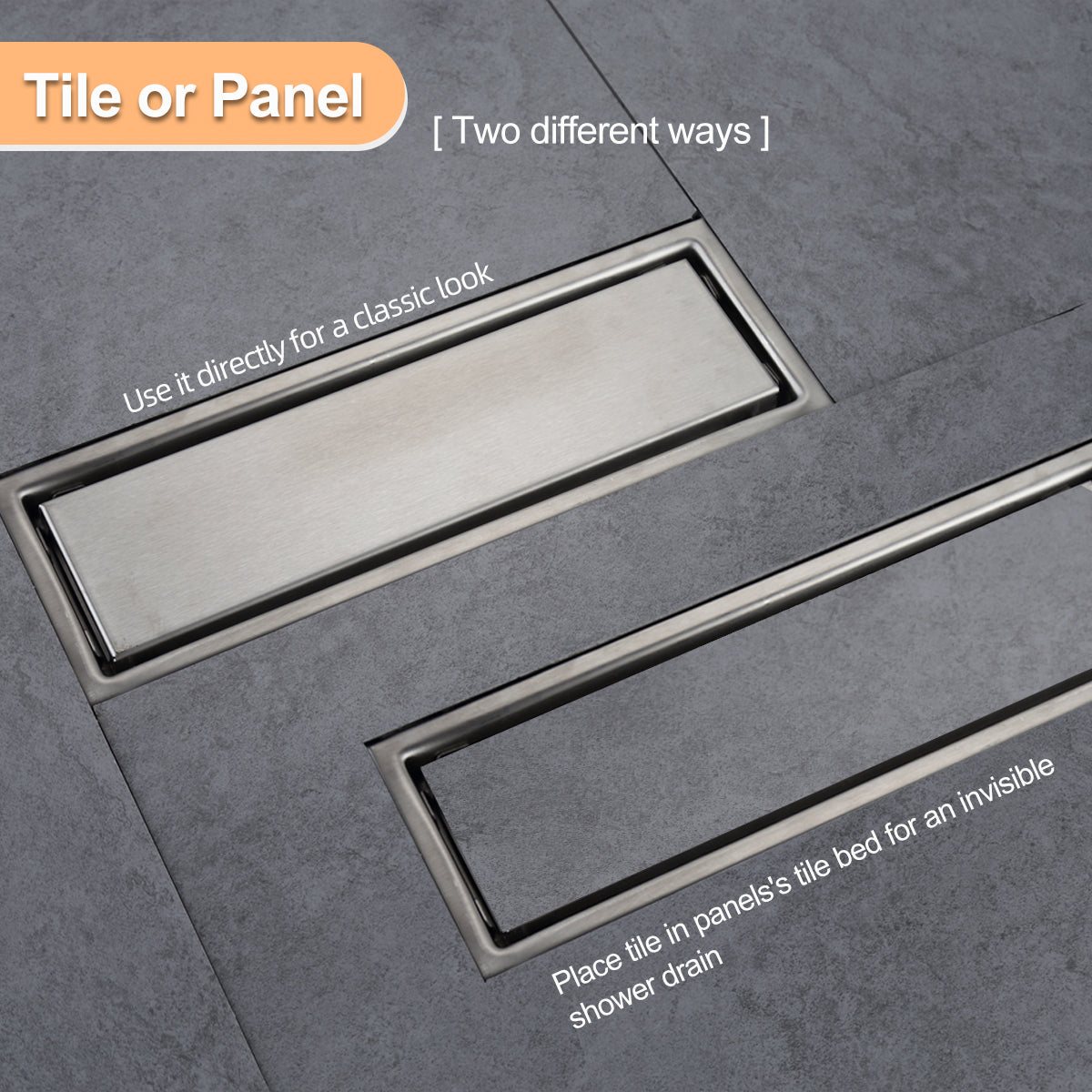 8-24" Invisible Stainless Steel Floor Drain – Rectangular, Bathroom Linear Shower Drain